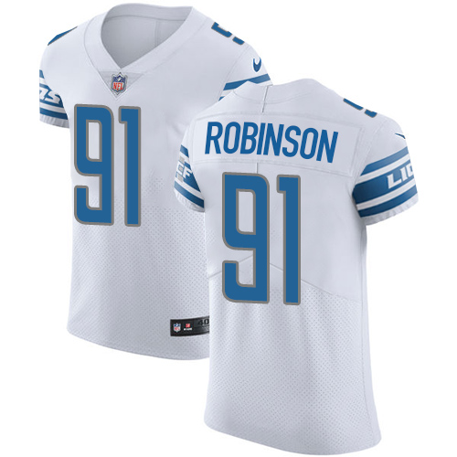 Nike Lions #91 A'Shawn Robinson White Men's Stitched NFL Vapor Untouchable Elite Jersey - Click Image to Close